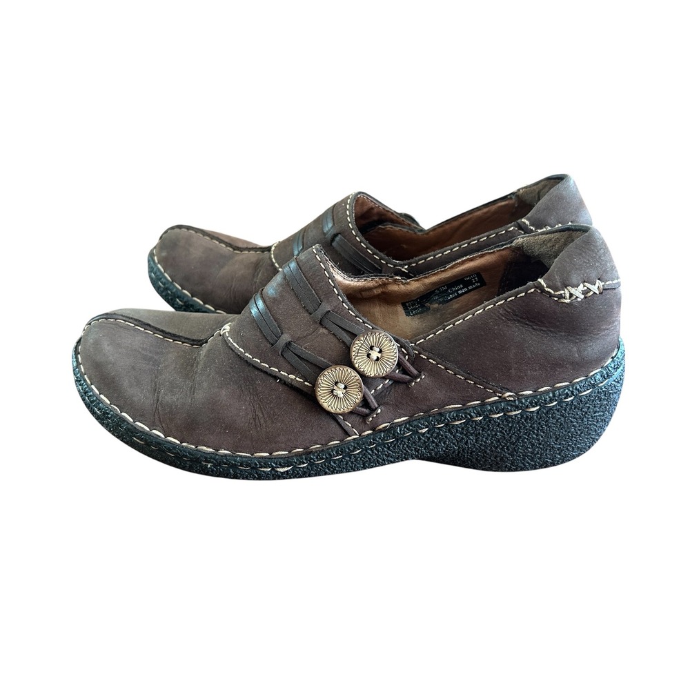 Clarks Artisan Brown Leather Button Slip On‎ Loafers Shoes 82797 Womens 6.5M